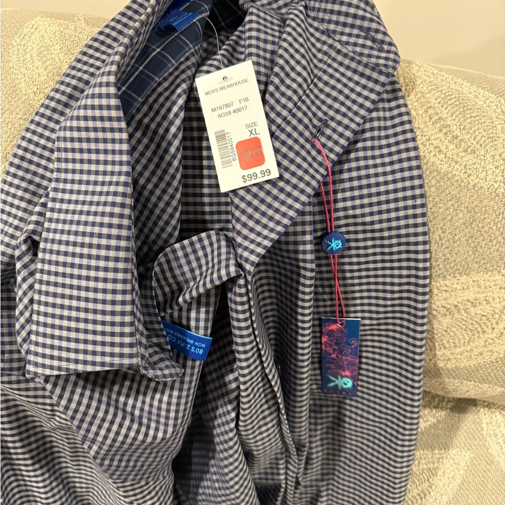 Egara Navy and White Plaid Shirt brand new